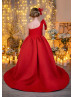 One Shoulder Red Satin Exquisite Flower Girl Dress